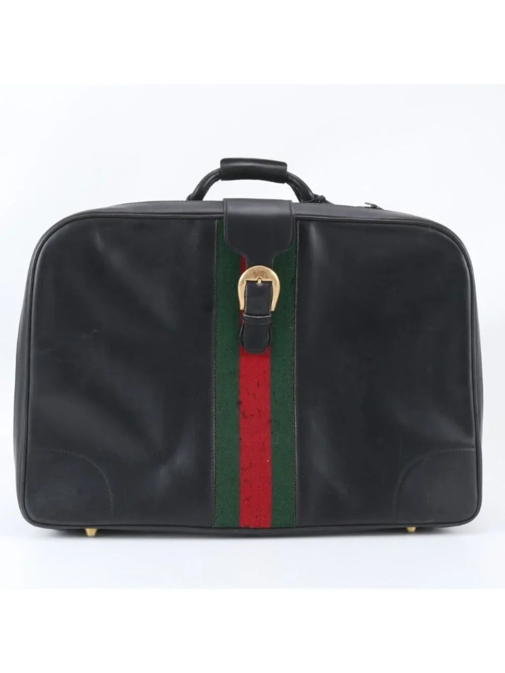 Gucci Vintage Sherry Line Leather Boston Bag Tote Carry Black